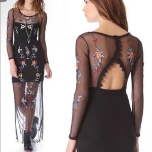 🌸✨ Free People Spotty Dotty Peonies Floral Sheer Mesh Embroidered Maxi Dress: XS